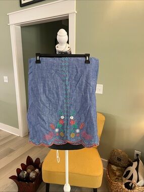 Talbots Blue Embroidered Chambray Skirt
